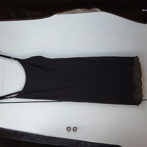 Scarlett Black Strappy Slip Dress Rhinestone Accent Scalloped Hem Neutral Sz.18